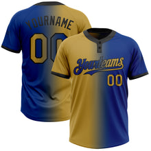 Load image into Gallery viewer, Custom Royal Old Gold-Black Gradient Fashion Two-Button Unisex Softball Jersey
