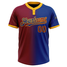 Load image into Gallery viewer, Custom Royal Maroon-Gold Gradient Fashion Two-Button Unisex Softball Jersey
