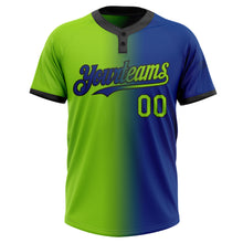 Load image into Gallery viewer, Custom Royal Neon Green-Black Gradient Fashion Two-Button Unisex Softball Jersey
