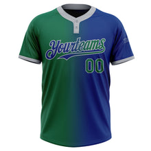 Load image into Gallery viewer, Custom Royal Kelly Green-Gray Gradient Fashion Two-Button Unisex Softball Jersey
