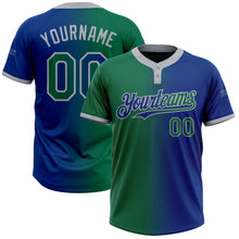 Load image into Gallery viewer, Custom Royal Kelly Green-Gray Gradient Fashion Two-Button Unisex Softball Jersey
