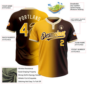 Custom Brown Gold-Cream Gradient Fashion Two-Button Unisex Softball Jersey