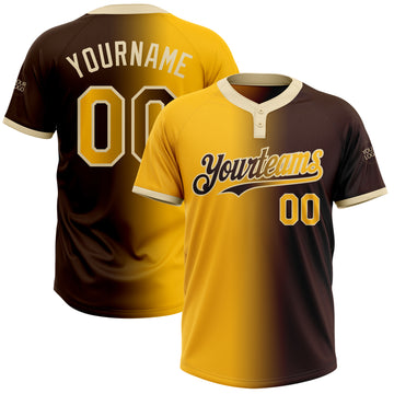 Custom Brown Gold-Cream Gradient Fashion Two-Button Unisex Softball Jersey