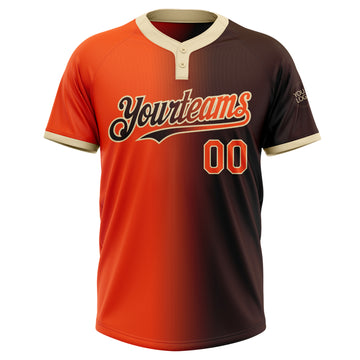 Custom Brown Orange-Cream Gradient Fashion Two-Button Unisex Softball Jersey