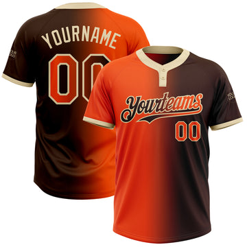 Custom Brown Orange-Cream Gradient Fashion Two-Button Unisex Softball Jersey