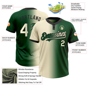 Custom Green Cream-Black Gradient Fashion Two-Button Unisex Softball Jersey