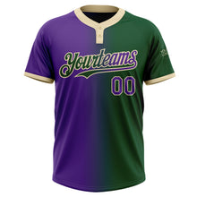 Load image into Gallery viewer, Custom Green Purple-Cream Gradient Fashion Two-Button Unisex Softball Jersey
