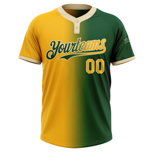 Custom Green Gold-Cream Gradient Fashion Two-Button Unisex Softball Jersey