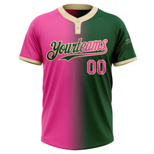 Load image into Gallery viewer, Custom Green Pink-Cream Gradient Fashion Two-Button Unisex Softball Jersey
