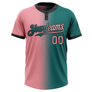 Custom Teal Medium Pink-Black Gradient Fashion Two-Button Unisex Softball Jersey