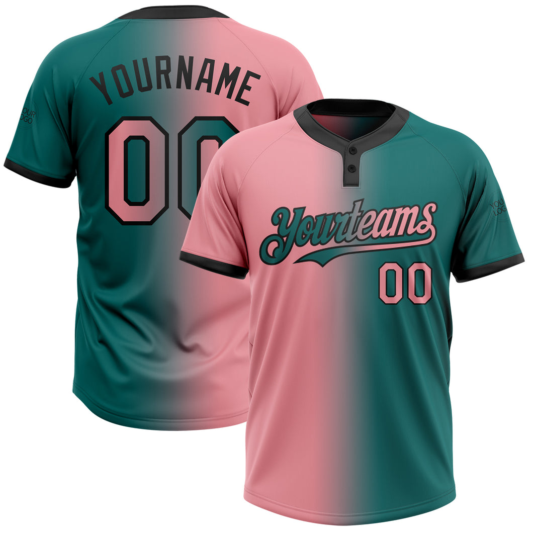 Custom Teal Medium Pink-Black Gradient Fashion Two-Button Unisex Softball Jersey