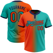 Load image into Gallery viewer, Custom Aqua Orange-Navy Gradient Fashion Two-Button Unisex Softball Jersey
