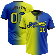 Load image into Gallery viewer, Custom Thunder Blue Neon Yellow-Black Gradient Fashion Two-Button Unisex Softball Jersey
