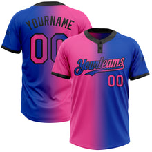 Load image into Gallery viewer, Custom Thunder Blue Pink-Black Gradient Fashion Two-Button Unisex Softball Jersey
