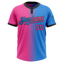 Load image into Gallery viewer, Custom Electric Blue Pink-Black Gradient Fashion Two-Button Unisex Softball Jersey
