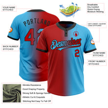 Load image into Gallery viewer, Custom Sky Blue Red-Black Gradient Fashion Two-Button Unisex Softball Jersey
