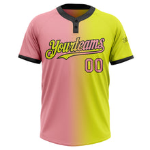 Load image into Gallery viewer, Custom Neon Yellow Medium Pink-Black Gradient Fashion Two-Button Unisex Softball Jersey
