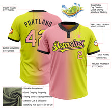 Load image into Gallery viewer, Custom Neon Yellow Medium Pink-Black Gradient Fashion Two-Button Unisex Softball Jersey
