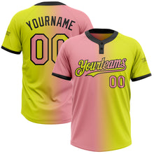 Load image into Gallery viewer, Custom Neon Yellow Medium Pink-Black Gradient Fashion Two-Button Unisex Softball Jersey
