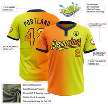 Load image into Gallery viewer, Custom Neon Yellow Bay Orange-Navy Gradient Fashion Two-Button Unisex Softball Jersey
