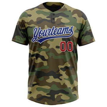 Custom Camo Royal-Red Salute To Service Two-Button Unisex Softball Jersey