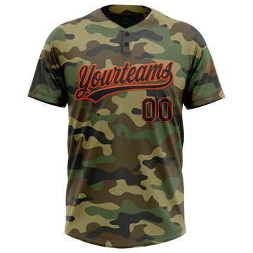 Custom Camo Black-Orange Salute To Service Two-Button Unisex Softball Jersey