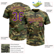 Load image into Gallery viewer, Custom Camo Purple-Gold Salute To Service Two-Button Unisex Softball Jersey
