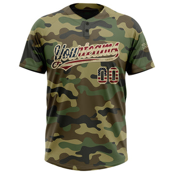 Custom Camo Vintage USA Flag-Cream Salute To Service Two-Button Unisex Softball Jersey