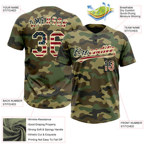 Custom Camo Vintage USA Flag-Cream Salute To Service Two-Button Unisex Softball Jersey