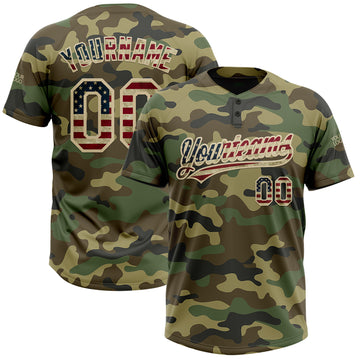 Custom Camo Vintage USA Flag-Cream Salute To Service Two-Button Unisex Softball Jersey