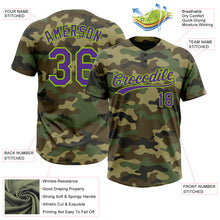 Load image into Gallery viewer, Custom Camo Purple-Neon Green Salute To Service Two-Button Unisex Softball Jersey
