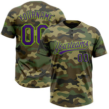 Load image into Gallery viewer, Custom Camo Purple-Neon Green Salute To Service Two-Button Unisex Softball Jersey
