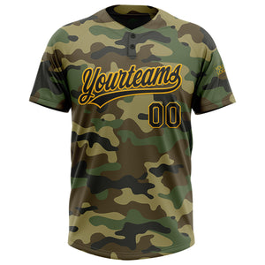 Custom Camo Black-Gold Salute To Service Two-Button Unisex Softball Jersey