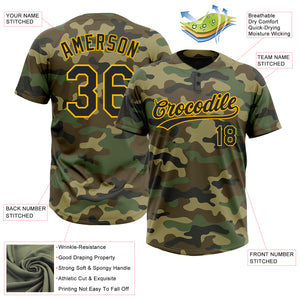 Custom Camo Black-Gold Salute To Service Two-Button Unisex Softball Jersey