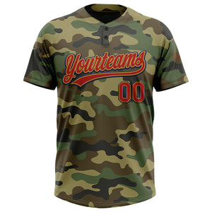 Custom Camo Red Old Gold-Navy Salute To Service Two-Button Unisex Softball Jersey