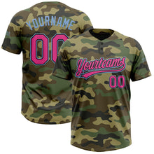 Load image into Gallery viewer, Custom Camo Pink Black-Light Blue Salute To Service Two-Button Unisex Softball Jersey
