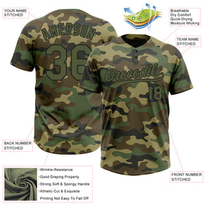 Custom Camo Olive-Black Salute To Service Two-Button Unisex Softball Jersey