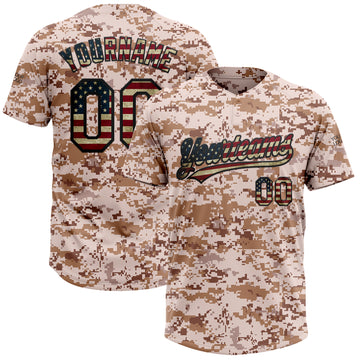 Custom Camo Vintage USA Flag-Black Salute To Service Two-Button Unisex Softball Jersey