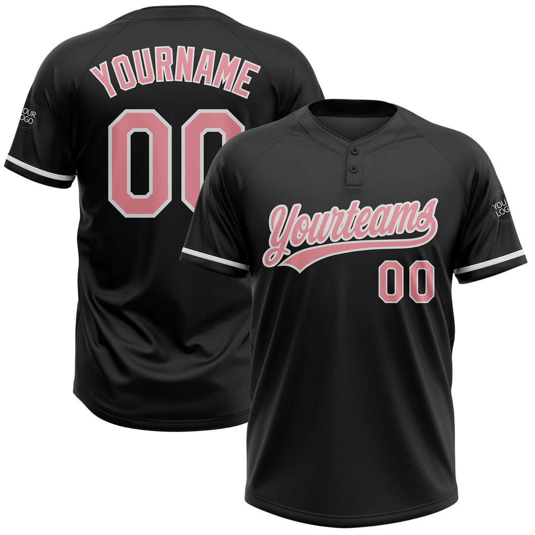 Custom Black Medium Pink-White Two-Button Unisex Softball Jersey