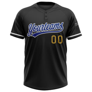 Custom Black Royal-Old Gold Two-Button Unisex Softball Jersey