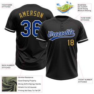 Custom Black Royal-Old Gold Two-Button Unisex Softball Jersey