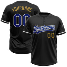 Load image into Gallery viewer, Custom Black Royal-Old Gold Two-Button Unisex Softball Jersey
