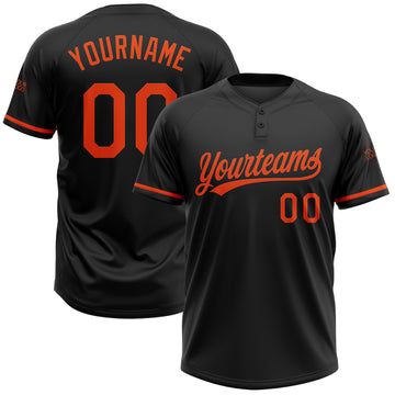 Custom Black Orange Two-Button Unisex Softball Jersey