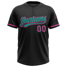 Load image into Gallery viewer, Custom Black Pink-Aqua Two-Button Unisex Softball Jersey
