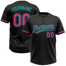 Load image into Gallery viewer, Custom Black Pink-Aqua Two-Button Unisex Softball Jersey
