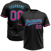 Load image into Gallery viewer, Custom Black Pink-Sky Blue Two-Button Unisex Softball Jersey
