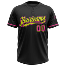 Load image into Gallery viewer, Custom Black Pink-Neon Yellow Two-Button Unisex Softball Jersey
