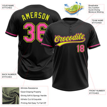 Load image into Gallery viewer, Custom Black Pink-Neon Yellow Two-Button Unisex Softball Jersey
