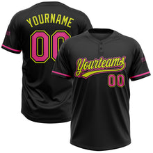 Load image into Gallery viewer, Custom Black Pink-Neon Yellow Two-Button Unisex Softball Jersey
