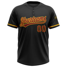 Load image into Gallery viewer, Custom Black Maroon-Gold Two-Button Unisex Softball Jersey
